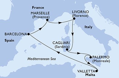 Recorrido MSC Esplendida. Agosto 2026